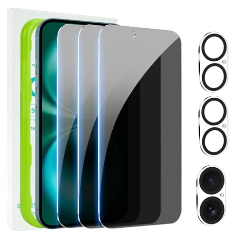 pehael [2+2 Pack Privacy Screen Protector with Camera Lens Protector Full Coverage Anti-Spy Tempered Glass Film 9H Hardness Upgrade Edge Protection Easy Installation Bubble Free