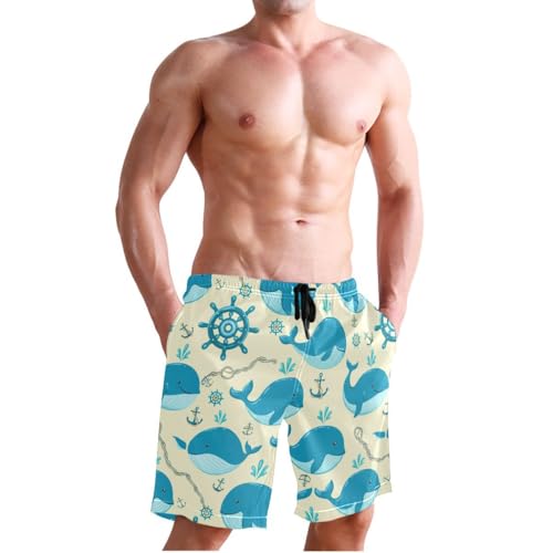Cute Whale Ocean Yellow Mens Swim Trunks Quick Dry Beach Shorts with Pocket S 23022014
