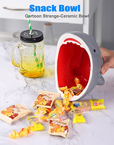 Sepnoic 40 Oz Shark Popcorn Bowl Personalized Ceramic Candy Dish, 3D Cartoon Hand Drawn Large Soup Bowls For Kitchen Fruit Salad Storage Tray Decoration Gifts, Blue Grey #TOP7