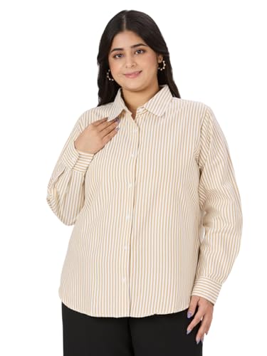 Image of Style Quotient Plus Women Blue and White Stripe Polycotton Regular Formal Shirt