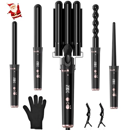 Boucleur à Cheveux 5 en 1 Professionnel avec 5 Têtes Interchangeables, Fer à Boucler Ondulation pour Créer Boucles Lâches, Serrées et Vagues, PTC à...