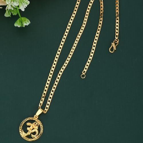 Gold Plated 22Inch Chain Necklace With Om Pendant For Women Men Long Fashion Accessories Locket Jewellery_4549 image 3