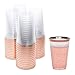 Rose Gold Plastic Cups | 14 oz. 50 Pack | Hard Clear Plastic Cups | Disposable Party Cups | Fancy Wedding Tumblers | Nice Rose Gold Rim Plastic Cups | Elegant Decoration Cups | Plastic Tumblers Bulk