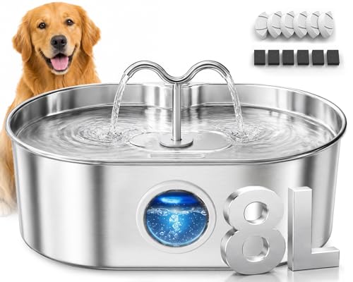 Dog Water Fountain, 270 oz / 2 Gallon / 8 L Stainless Steel Water Fountain for…