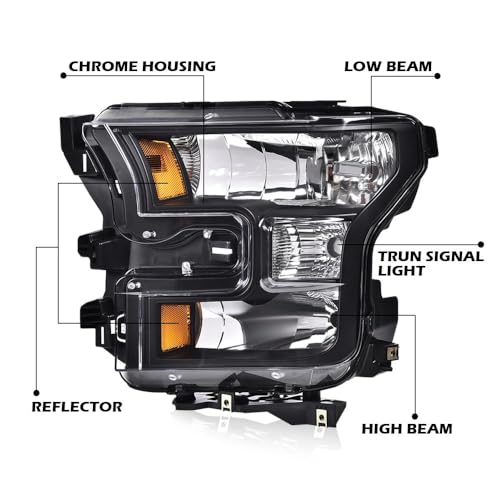 Image of G-PLUS Headlights Assembly, Compatible with Ford F150 2015 2016 2017 Bumper Headlamps W /o Bulbs, Clear Lens Black Housing Amber Reflector Luces delanteras,faro delantero,faros delanteros