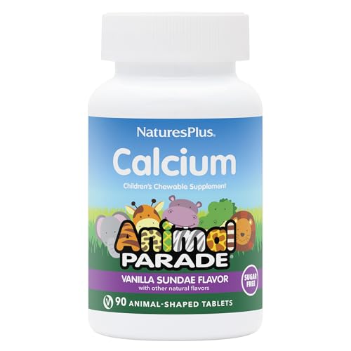NaturesPlus Animal Parade Sugar-Free Children's Calcium, Vanilla Sundae Flavor - 90 Chewable Animal Shaped Tablets, Pack of 2 - Magnesium for Bone Health - Gluten Free - 90 Servings