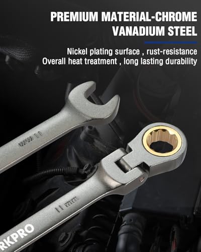 Image of WORKPRO 11 mm Flex-Head Ratcheting Combination Wrench, Nickel Plating