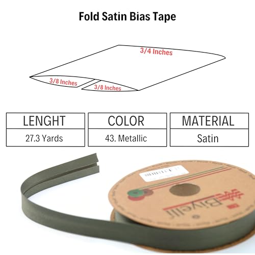 Image of Fold Satin Bias Tape - 99+ Colors - 3 /4 Inches Wide - 27 Yards - Fold Satin Binding Bias Ribbon Fabric Piping Bias Binding Tape for Sewing Clothing DIY (43. Metallic) BYS43