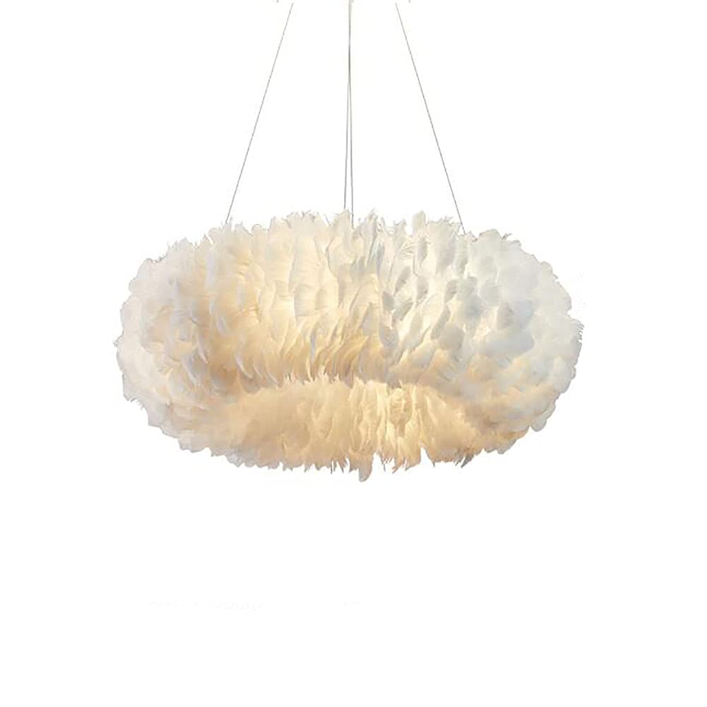 Lustre en plumes suspension blanche 70 cm | Luminaire chambre d'enfant base E27