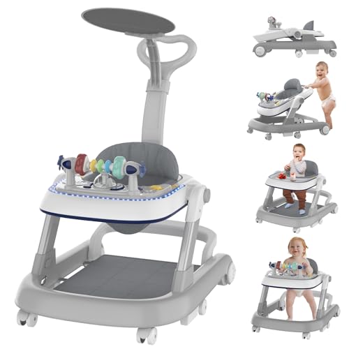 Image of Baby Walker, 4 in 1 Foldable Baby Walker, Baby Walker with Wheels & LED Light, Adjustable Speed and 3 Height for Baby Girl and Baby Boy, Baby Walkers for Babies 6-18 Months