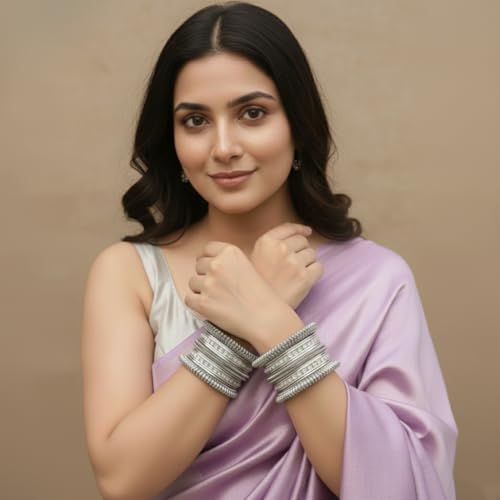 Image of Peora Traditional Antique Look Oxidized Silver Plated & Brass Bangle Gift for Women Girls 2.6 inch Set of 2