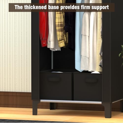 LOEFME Canvas Wardrobe 161 * 59 * 45cm, Wardrobes for Bedroom, New Base Design Fabric Wardrobes with 2 Storage Boxes and Side Pockets, Portable Wardrobe Suitable for Home, Apartment, Dormitory, Blac - Image 6