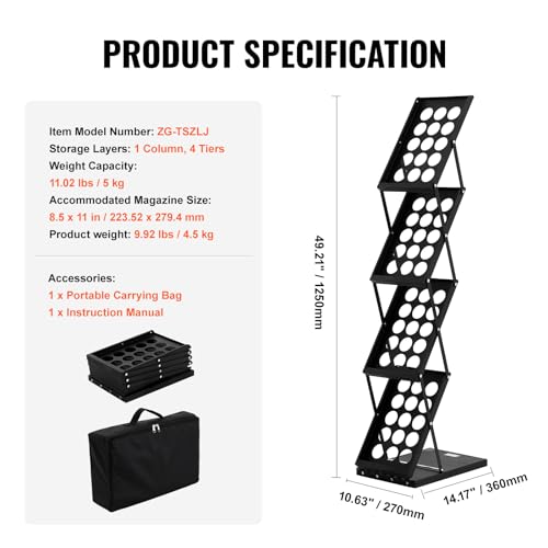 VEVOR Foldable Magazine Display Rack, 4-Tier Brochure Literature Display Stand, Portable Catalog Brochure Holder Stand with Carrying Bag for Office Trade Show Exhibitions, 4 Pockets by VEVOR - Image 8