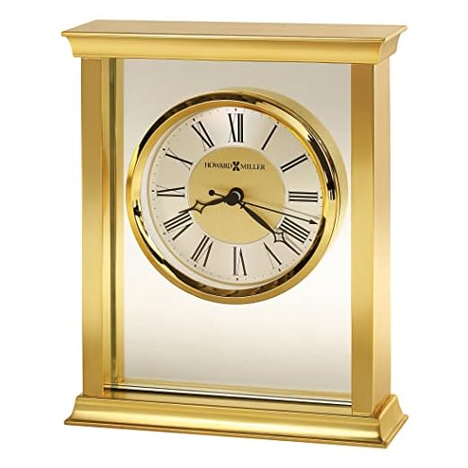 Howard Miller Monticello Table Clock 645-754 – Brass Finished Home Decor, Glass Center Panel, Black Accents, Felt Bottom, Classic Square Timepiece, Quartz Movement