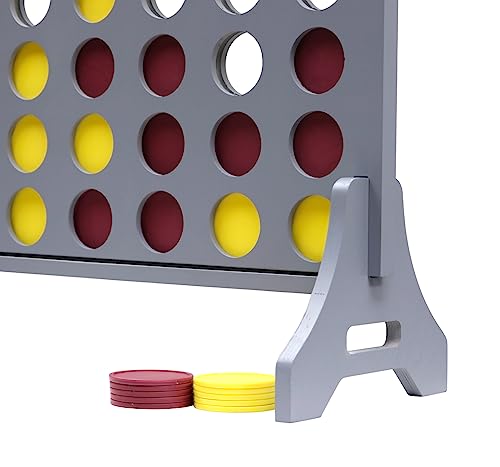Image of Giant 4 in a Row Game for Family & Adults - Tailgating Pros Jumbo Grey Wooden Four in a Row Indoor & Outdoor Yard Game for Family Party Fun, Portable Activities for Patio, Backyard, and Camping