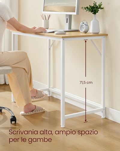 VASAGLE Scrivania per Computer, Postazione Lavoro, 50 x 100 x 76 cm, Scrivania da Ufficio, Studio Camera da Letto Soggiorno, Rovere Naturale e Bianco Perla LWD041W70V1 - Immagine 3