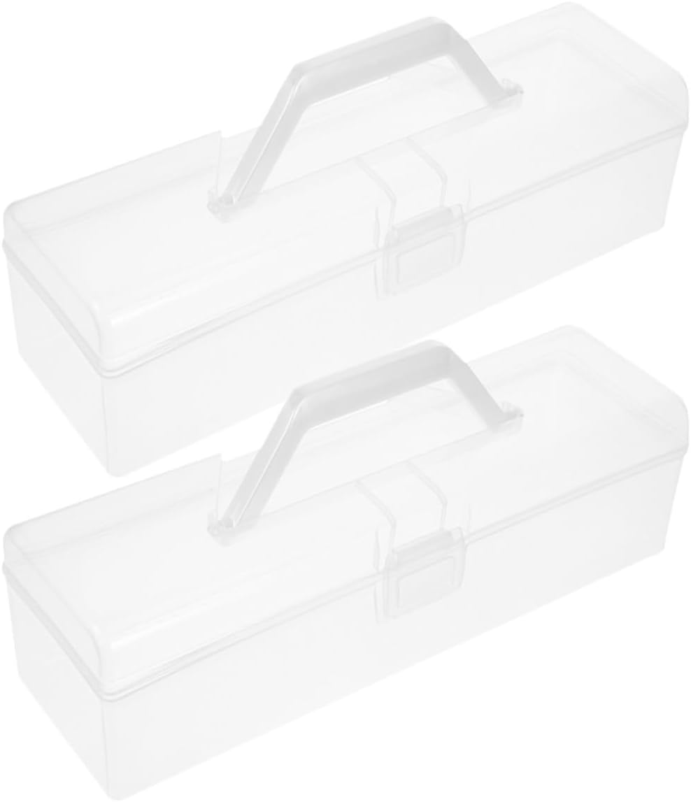 2pcs Plastic Hand Carry Storage Box for Students and Office Workers