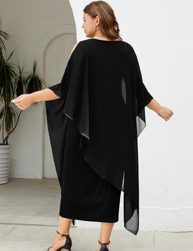 Image of ZOMVA Plus Size Elegant Formal Dress Long Cape Overlay Wedding Guest Formal Cocktail Mother of Bride Outfit
