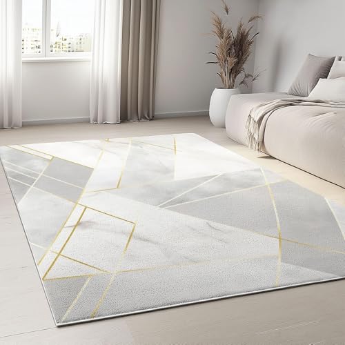 UIYIUI Abstract Geometric Marble Texture Printed Rug 8×11ft Gray Modern
