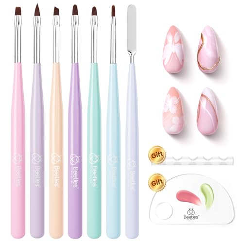 Image of Beetles Nail Art Brushes Set, 7Pcs Nail Art Tools, Fingernail Art Design Pens, Wood Alloy Handle Nail Brush Set, Nail Brushes for Nail Art Salon DIY at Home Manicure Gifts for Women