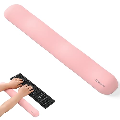 Image of UnivoColors Design-Wave Keyboard Wrist Rest, Artificial Sheepskin+Memory Foam+Ergonomic+Anti-Slip Gel, Resilience Support During Work and Gaming,Keyboard Accessory,Pink