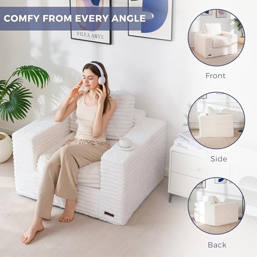 Image of MAXYOYO Bean Bag Chair with Pillows, Floor Sofa with Armrests and Support, Plush Foam Filled Lounge Chair for Adults, Cozy Bean Bag Couch for Living Room, Bedroom, Apartment, Beige