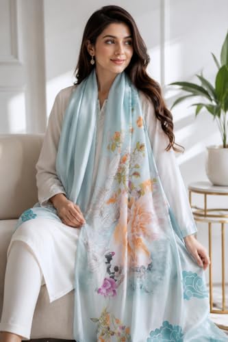 Image of MALINA Women's Polyester Silk Satin Stole Scarf - Soft Lightweight Fashion Wrap, Elegant Floral & Gradient Design, summer stole,Scarf For Women,Premium Stole,Large Size 180x90 cm'