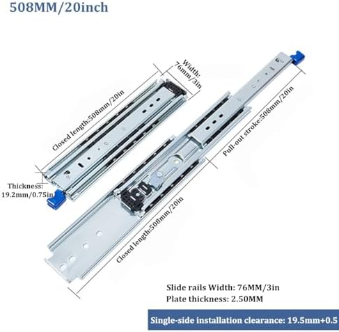 1 Pair Full Extension Drawer Slides 480lb Load Capacity Locking Rail Side Mount Ball Bearing Rails Industrial Guide Glides 3 Inch Width Tool Box Runners(1016mm/40inch)