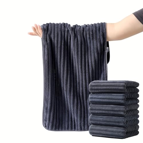 Paquete De 5 Toallas De Mano De Microfibra Para Baño, Toallas Faciales Suaves Y Absorbentes Para Baño, Spa, Gimnasio, 13.7 X 29.5 Pulgadas, Color Gris Oscuro