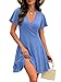 RUMIA Dresses for Women Summer Work Modest Semi Formal Dress Wrap V Neck Sun Dress Knee Length Plain Light Blue M