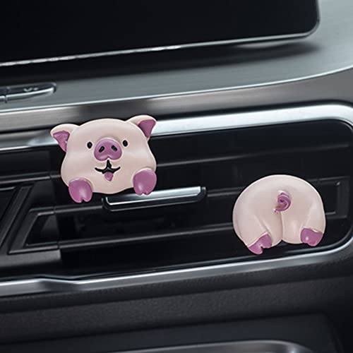 Image of Cute Air Vent Clips Car Accessories, Creative Animal Head and Tail Cartoon Car Air Freshener Vent Clip Auto Fragrance Diffuser Perfume Clips Air Conditioner Outlet Vent Clips Decorations, Pig