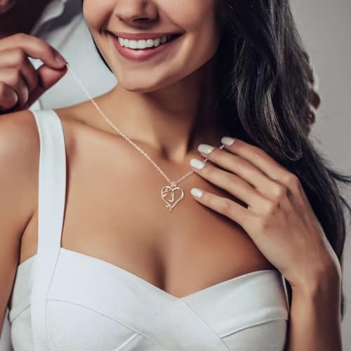 Yesteel Rose Heart Initial Necklaces Gifts for Women Teen Girls, Rose Love Heart Letter Pendant Necklace Jewelry Mothers Day Valentines Anniversary Birthday Gifts for Her Women Wife Girlfriend2