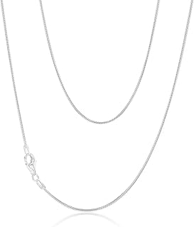 シルバーロジウムメッキ 46cm 18インチ スネークネックレス 1mm ソリッドチェーン ペンダント用, 460mm(L) x 1mm(W), ステンレス鋼, 宝石なし