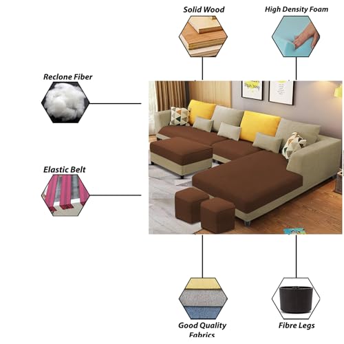 Image of Galib RHS 8 Seater L Shape Sofa Set for Living Room (Cream Brown Fabric) Premium Fabric Sofa