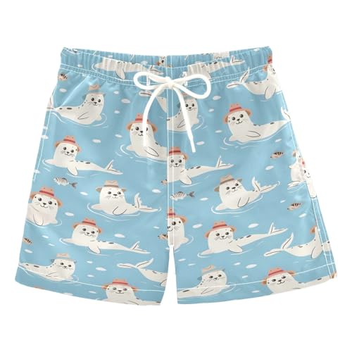 ALAZA Funny Animal Seal Water Ocean Boys Quick Dry Beach Board Shorts Kids Swim Trunks Bathing Suit Swimsuit 3T