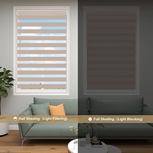 Image of Changshade Custom Size Zebra Blinds Cordless Indoor Window Shades Privacy Dual Layer for Living Room, Bedroom, Bathroom, Kitchen, Nursery, Inside Outside Mount Easy Install, Blackout, Beige