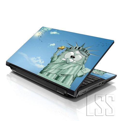 Image of LSS 15 15.6 Inches Laptop Notebook Skin Sticker with 2 Wrist Pads - Reusable Cover Protector Vinyl Sticker Cover Decal Fits 13 inch - 16 inch HP Asus Acer - Statue of Liberty Cartoon Pattern