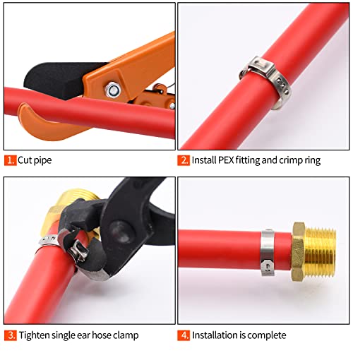 100 Pack 1/2" PEX Cinch Clamps, Stainless Steel Single Ear Hose Clamps