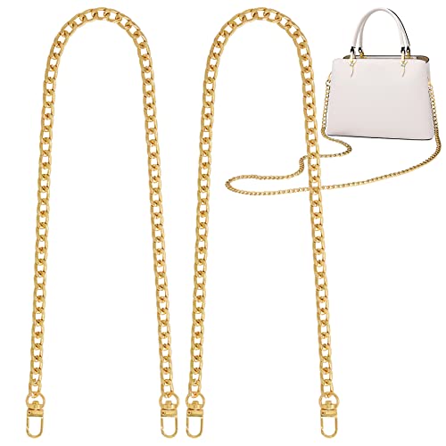 Gondiane 2Pcs Flat Purse Chain Strap Crossbody Bag Replacement Strap with Metal Buckles(47.2 Inches/120cm, Gold)