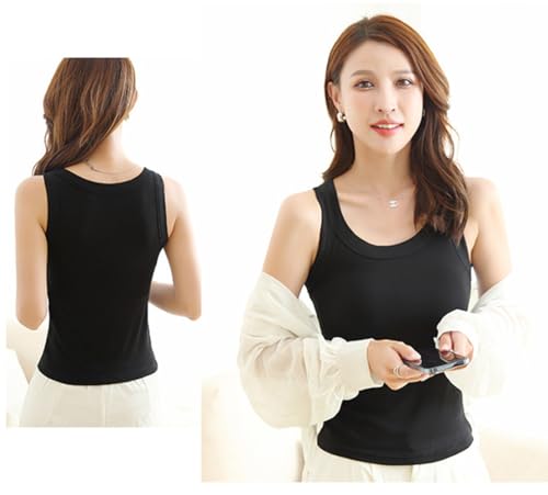 LEVGLAKE Womens Summer Tank Tops With Chest Pad, Crewneck Sleeveless Shirts Ribbed Tanks Slim Fitted,Casual Basic Tee Shirt (L-Black)