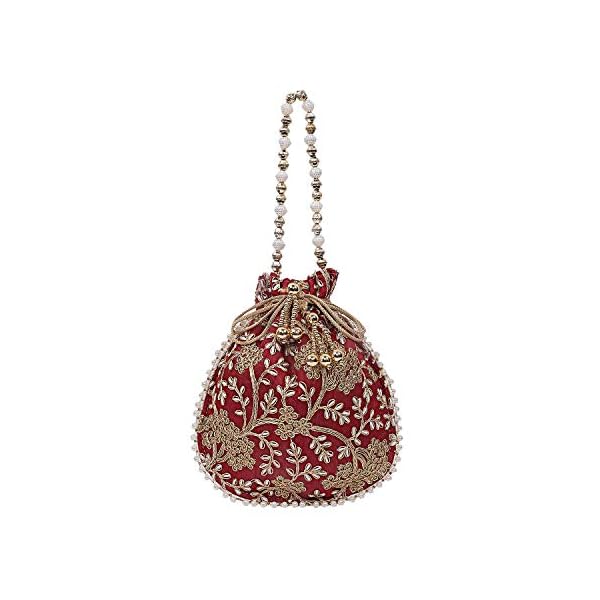 Kuber Industries Silk Embroidered Women Potli Bag (Maroon) -CTKTC8813 - Image 4