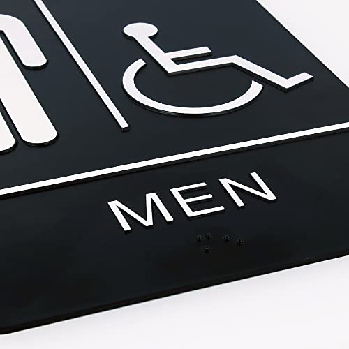 excelmark restroom sign for business - ada compliant braille bathroom sign with double sided tape to secure perfectly in less than a minute - size 9 x 6 inch men39s amp women39s handicap set