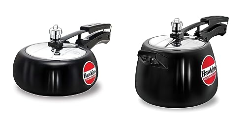 Image of Hawkins Hard Anodised Contura Inner Lid Pressure Cooker Combo Set, Black (2 litre and 4 litre)