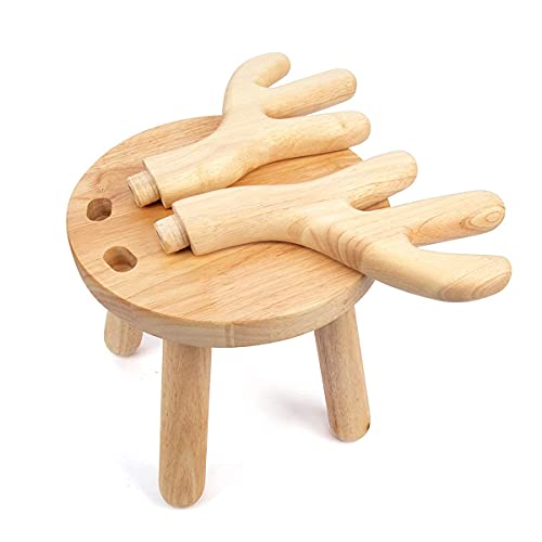 Wooden Toddler Chair, Naturally Finished Solid Hardwood,Kids Stool Chair, Handmade, For Playroom, Nursery, Preschool, Bedroom, Kindergarten Eating, Reading, Playing, Boys Girls Age 2+ (1, Deer Horn) #TOP4