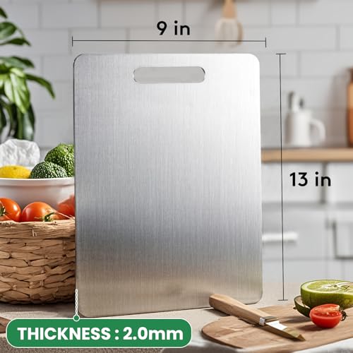 Image of 100% Pure Titanium Cutting Board,13x9 Inch Non-Slip Kitchen Chopping Board, Dishwasher Safe, Scratch Resistant, Easy to Clean, Durable & Hygienic for Meat, Vegetables, and Fruits