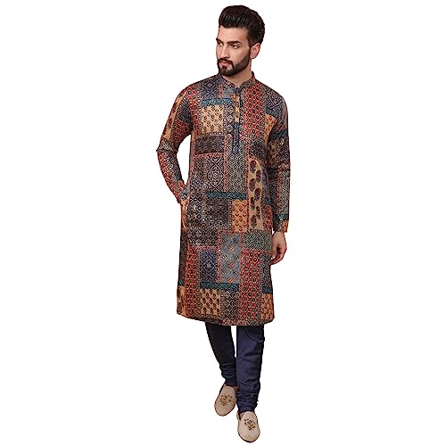 KISAH Men's Navy Blue Printed Cotton Kurta & Pajama Set – Ethnic Indian Wear for Weddings, Festivals & Everyday Comfort