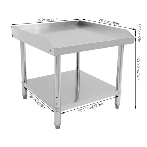 CUBELLIN Commercial Work Table 2-Tier Stainless Steel Prep Table with Backsplash Shelf Height Adjustable for Kitchen Prep (30x30x26in) - Thumbnail 3