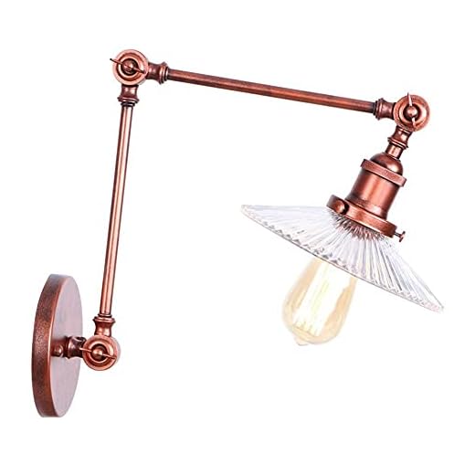 BABYCOW Vägglampa lampett vintage metall svängarm vägglampa glasskärm väggbelysning armatur E27 sminkbord spegel ljus sovrum läslampa (färg: Rost)