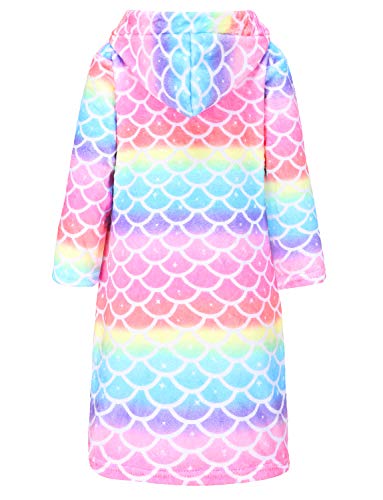 Jxstar Mermaid Hooded Bathrobe For Girls Kids Flannel Plush Soft Fleece Robe Pajamas Sleepwear,Size 8 9 #TOP1