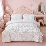 Holawakaka White Waterfall Ruffle Comforter Set Twin Size Multi-Layers Ruffled Shabby Chic 3PCS Bedding Set for Girls Women